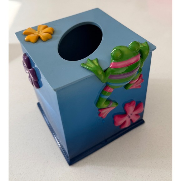 SKL Jennifer Clark Frog Flower Tissue Box Cover Blue Decorative Holder Acrylic - Picture 3 of 7